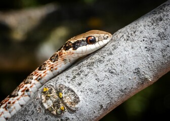 Close-up image of Spotted Skaapsteker a mildly venomous snake from South Africa