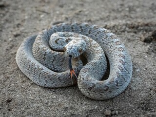 Rhombic Egg-Eater, a harmless snake from South Africa slithering through sandy terrain