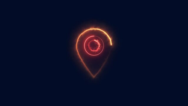 glowing neon location icon. Location map pin pointer on Map tracker animation.