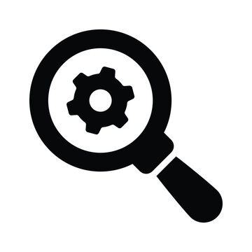 black magnifying glass gear icon clip art preview
