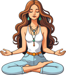 Vector illustration of a cartoon-style woman meditating