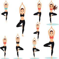 Woman practicing yoga, different yoga poses