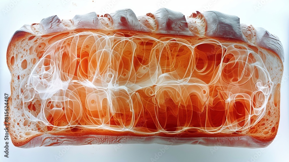 Poster x-ray scan of a loaf of bread, showing the air pockets and texture of the bread.