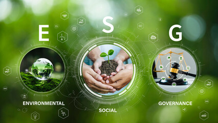 ESG environment social governance concept for finance and investment business and ethical business concepts. Green business investment strategy for sustainability. Sustainable corporation development.