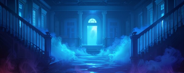 Obraz premium A paranormal scene set in an abandoned mansion, where ghostly apparitions roam the halls and strange phenomena defy explanation. illustration.
