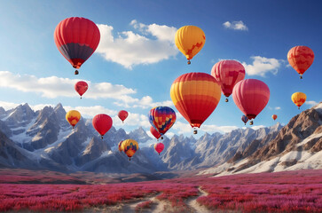 Fototapeta premium Balloons over the mountains