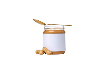 PNG, peanut paste in a jar, isolated on white background.