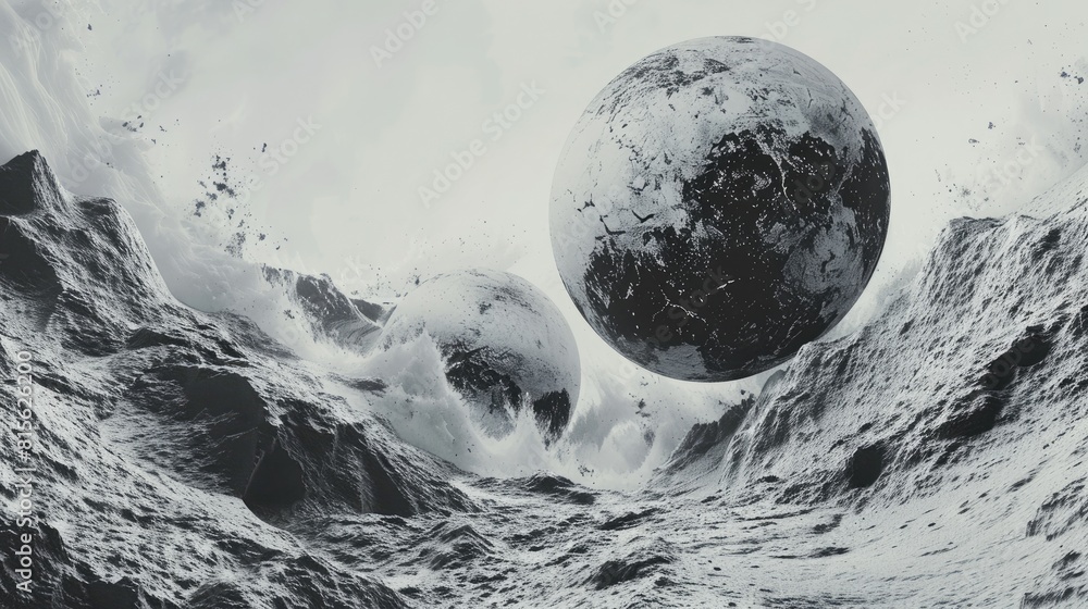 Poster a captivating 3d render of abstract black and white art showcases a monochrome background featuring 