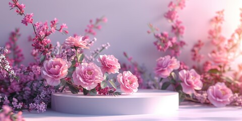 Podium background flower rose product pink spring table beauty stand display nature white. Garden rose floral summer background podium cosmetic valentine easter field scene gift purple day romantic