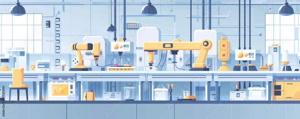 Poster a bionic factory creating prosthetics and artificial organs from biomaterials. illustration.