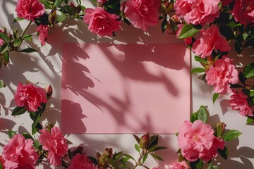 Obraz premium pink sheet of paper and flowers
