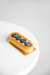 Closeup shot of a delicious tart with blueberries