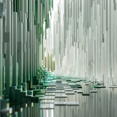 Fototapeta premium 3D rendering. Futuristic interior space with green and white rods