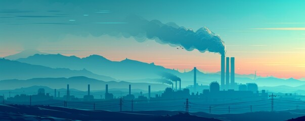 A dystopian wasteland where abandoned factories belch smoke into the polluted sky, and scavengers roam the desolate landscape in search of resources.   illustration.
