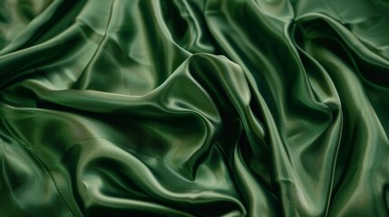 Fototapeta premium Luxurious green silk drapery abstract satin texture with smooth shiny curtain effect