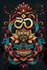 Fototapeta premium Tibetan Inspired Tattoo Design with Symbolic Imagery and Vibrant Aesthetics