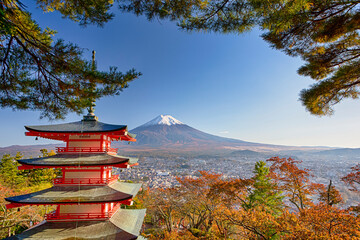 Famous Japan Destinations. Renowned Kiyomizu-dera Temple Pagoda Against Kyoto Skyline with...