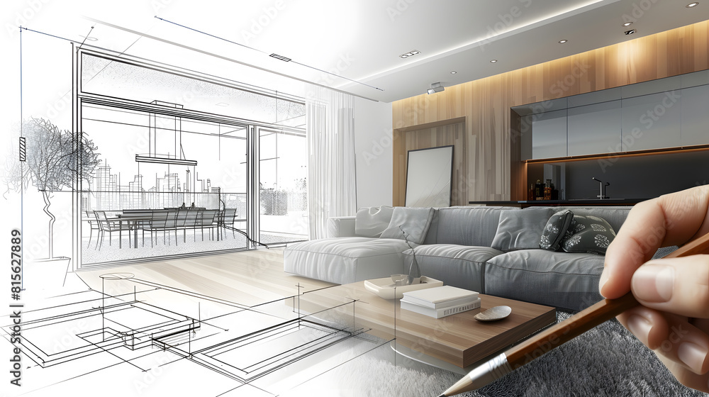 Poster the designer chooses the perfect color for a new apartment sketch of a modern apartment : generative