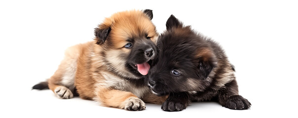 Obraz premium Cute playful puppies isolated on white, generated ai