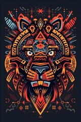 Obraz premium Vibrant African Inspired Tribal Tattoo Design with Symbolic Motifs on Dark Background