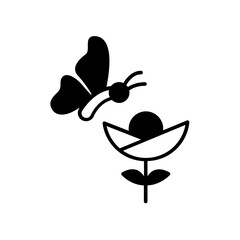 butterfly and flower icon. black fill icon