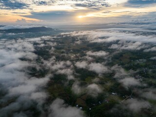 Aerial view of Chocolate Hills, Bohol Island, Philippines at sunset