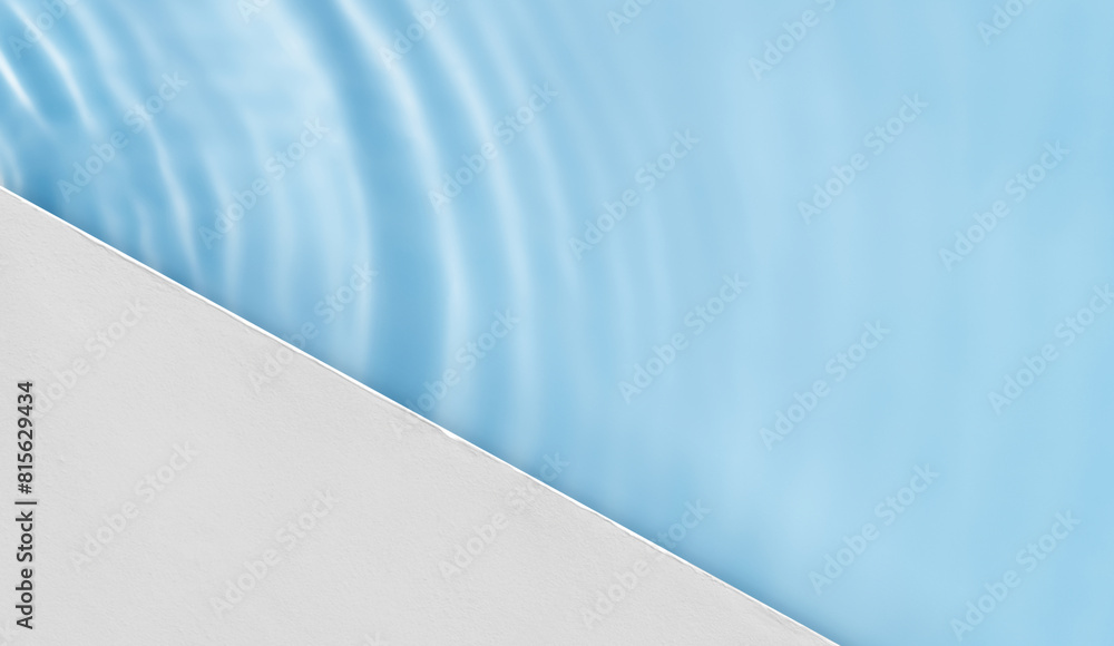 Poster water surface with concrete floor texture at swimming pool,top view poolside with podium display wit