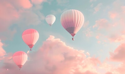 Obraz premium air balloons in pastel colors floating in a cloudy sky, Generative AI