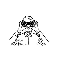 Single continuous line drawing girl looking in distance with binoculars. Enjoy beauty of nature as far as the eye can see. Find something interesting. One line draw graphic design vector illustration
