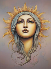Sun Girl Nature Surreal Illustration Art 