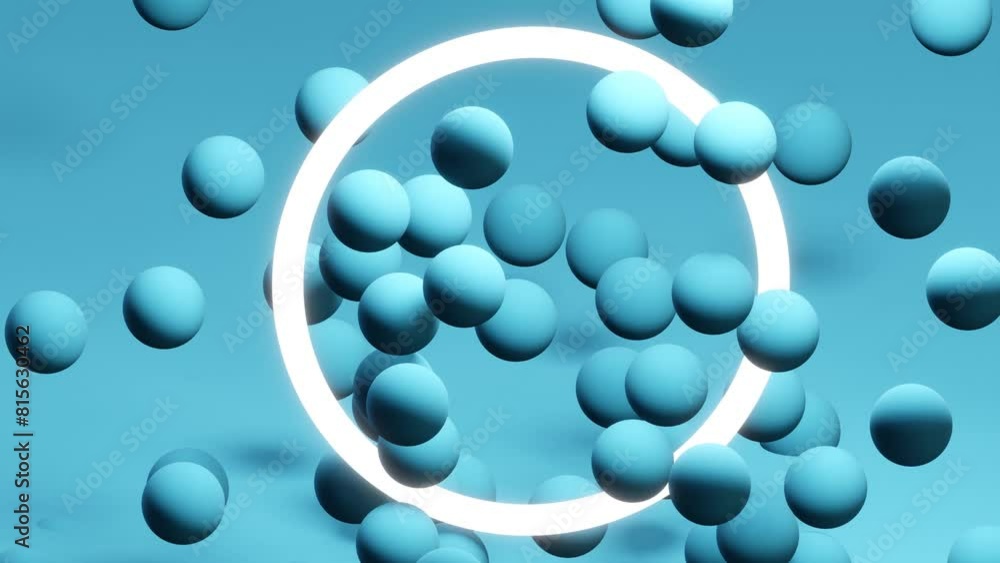 Poster blue abstract background with flying bubbles and lamp. minimal modern motion design. abstract animat