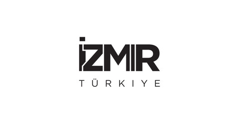 Izmir in the Turkey emblem. The design features a geometric style, vector illustration with bold typography in a modern font. The graphic slogan lettering.