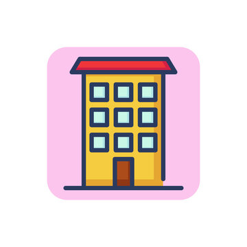 Apartment building line icon. Condo, tenement house, city outline sign. Architecture, real estate, property concept. Vector illustration for web design and apps