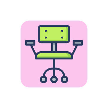 Armchair for workplace line icon. Adjustable stool, desktop chair with wheels outline sign. Home interior, furniture, sitting concept. Vector illustration for web design