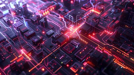 Fototapeta premium Abstract futuristic innovation technology banner background, Electric digital circuit line with vibrant neon lights colorful