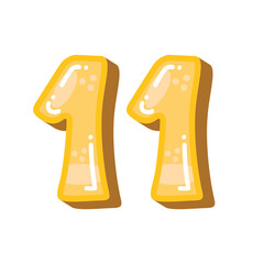 Number 11 vector illustration, cool number eleven image, yellow on white background