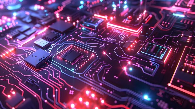 Abstract futuristic innovation technology banner background, Electric digital circuit line with vibrant neon lights colorful