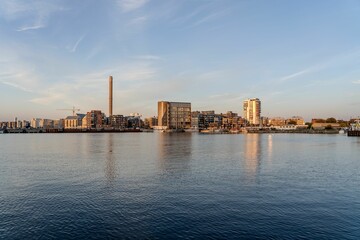 Tranquil body of water with Malmo skyline in the background, Sweden