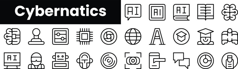Set of outline cybernatics icons. Minimalist thin linear web icon set. vector illustration.