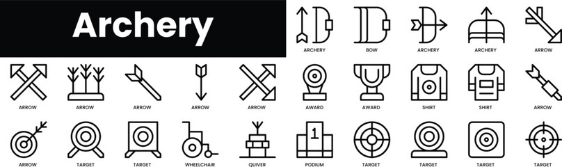 Set of outline archery icons. Minimalist thin linear web icon set. vector illustration.
