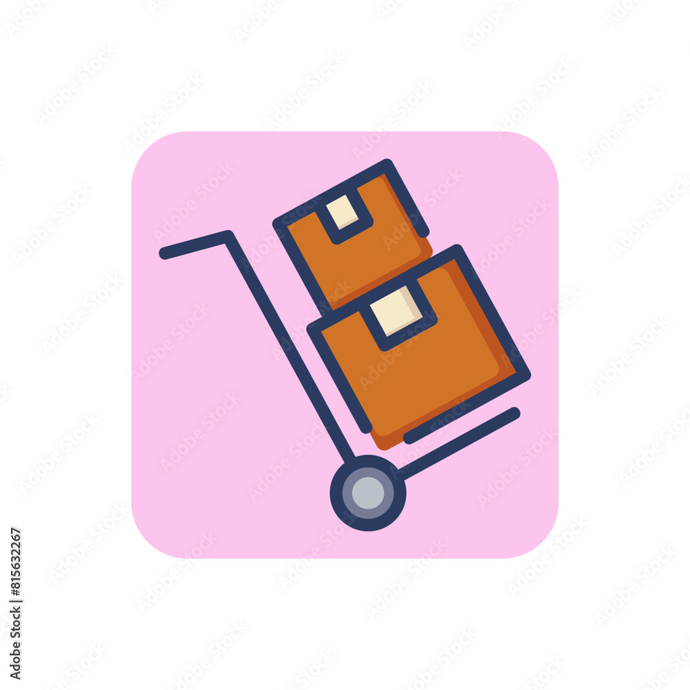 Poster cart for cargo line icon. box, delivery, distribution outline sign. warehouse and storage concept. v