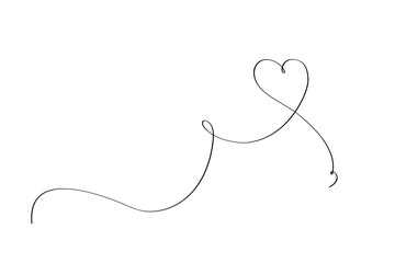 illustration of a silhouette of a heart. One line art heart drawing. Love concept. Hand drawn illustration.