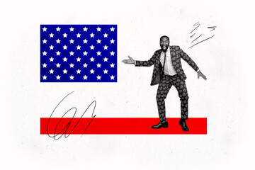 Composite collage image of funny gentleman national independence america day fourth july concept bizarre unusual fantasy billboard