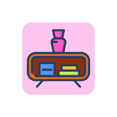 Cupboard line icon. Buffet sideboard, vase outline sign. Home interior, furniture, storage concept. Vector illustration, symbol element for web design and apps