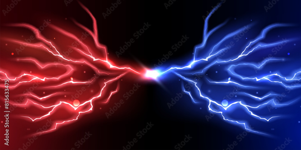 Wall mural lightning light effect background realistic flash with lightning electric explosion vector illustrat