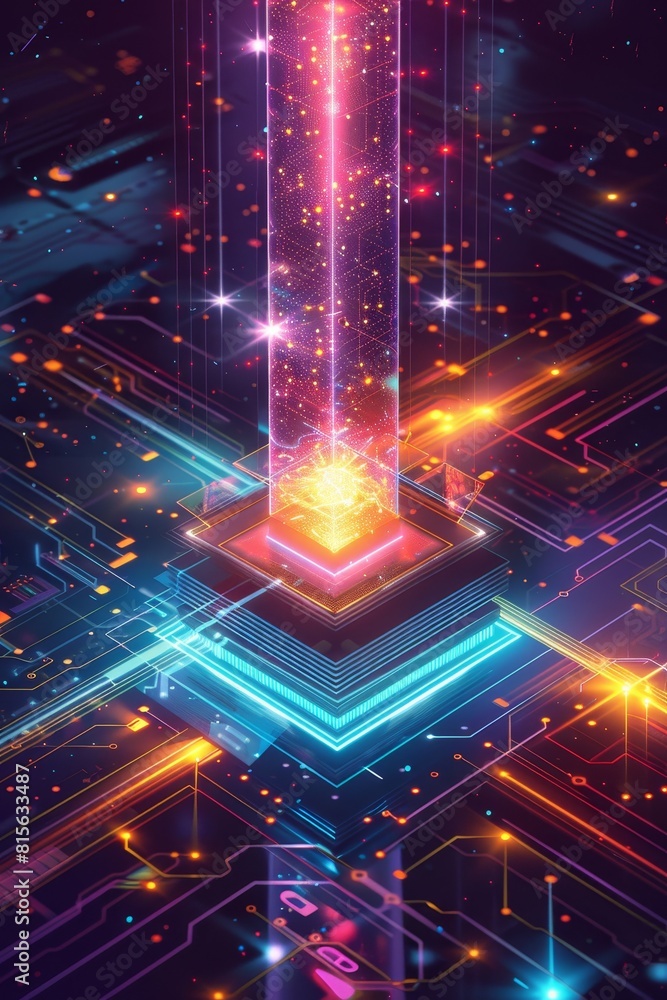 Poster quantum computer concept with cpu processor quantum