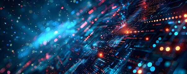 Obraz premium Futuristic cyberspace digital technology abstract banner background with Neon Lights Glowing
