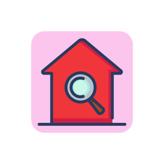 Home search line icon. House finding, magnifying glass outline sign. Homepage, property, rent concept. Vector illustration for web design and apps