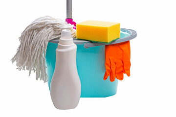Housekeeping Ideas. Set or Collection of Home Cleaning Products and tools Isolated Over White