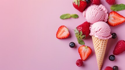 Delicious Fruit Ice Cream on Solid Background